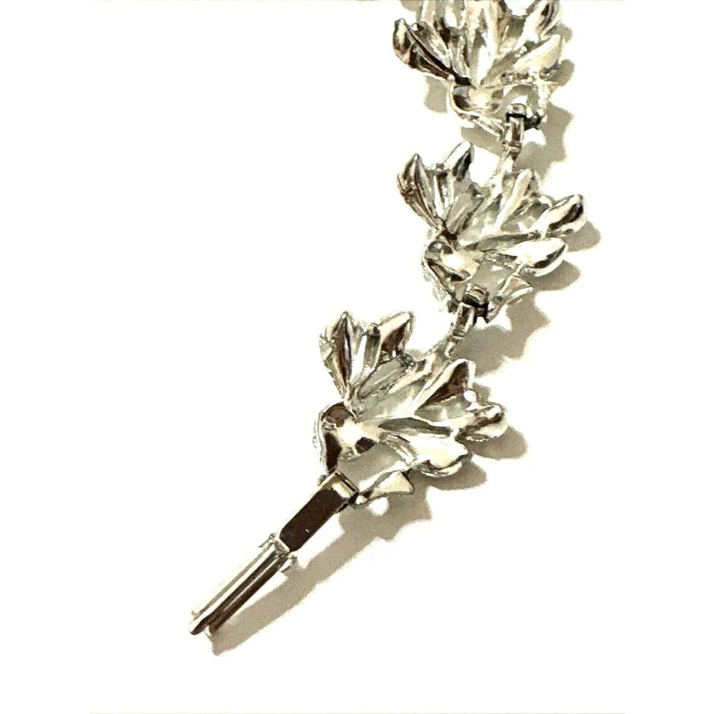 Vintage Ornate Leaf Bracelet Silver Tone Textured Openwork Botanical MCM 7.5